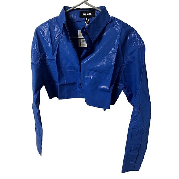 SER.O.YA CHI WAX COATED CROP TOP, 5 BOTTON DOWN, LONG SLEEVE, SUPER CROP, SMALL - Picture 9 of 12